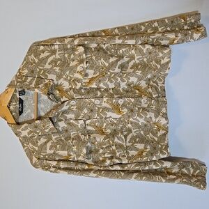 Du Jour Linen Safari Camp Shirt Jacket Size L Button Front‎ Giraffe Palm